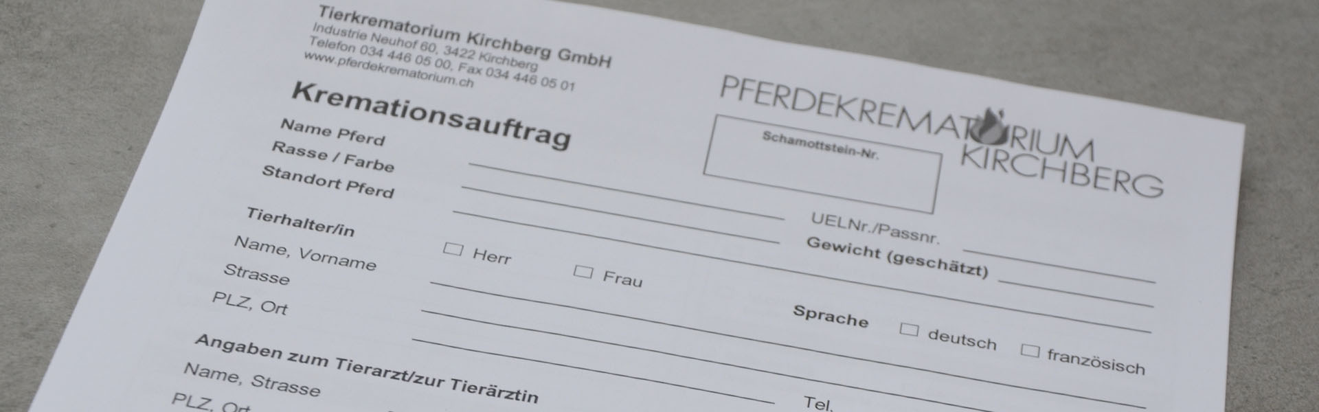 Pferdekrematorium Kirchberg - Kremationsauftrag online - Pferdekrematorium Kirchberg